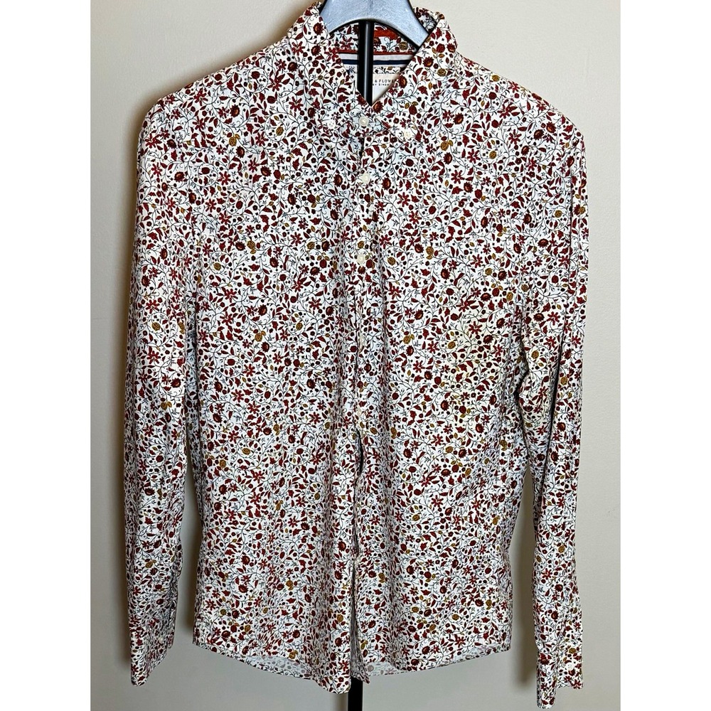 Denim & Flower Ricky Singh Slim Fit Floral Stretch Shirt M Turn Cuff Perfect